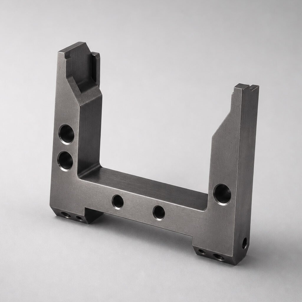 AI-assisted illustrative reference of precision machined U-type fixture bracket, for structural reference only, not official inspection or material certification document