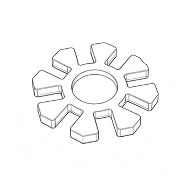 2D technical line drawing of CNC machined semiconductor-grade PEEK star-shaped precision coil spacer, insulation sealing component for semiconductor equipment